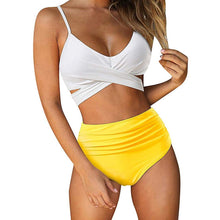 Load image into Gallery viewer, Modern Floral Bikini 2 Pieces Flower Print Bikini Set Women Crisscross High Waist String 2 Piece Bathing Suits High Waist Women's Swimsuit Shorts Solid Bikini Floral Summer Bikini Set