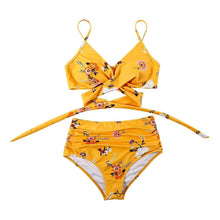 Load image into Gallery viewer, Modern Floral Bikini 2 Pieces Flower Print Bikini Set Women Crisscross High Waist String 2 Piece Bathing Suits High Waist Women's Swimsuit Shorts Solid Bikini Floral Summer Bikini Set