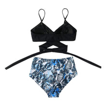Load image into Gallery viewer, Modern Floral Bikini 2 Pieces Flower Print Bikini Set Women Crisscross High Waist String 2 Piece Bathing Suits High Waist Women's Swimsuit Shorts Solid Bikini Floral Summer Bikini Set