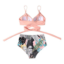 Load image into Gallery viewer, Modern Floral Bikini 2 Pieces Flower Print Bikini Set Women Crisscross High Waist String 2 Piece Bathing Suits High Waist Women's Swimsuit Shorts Solid Bikini Floral Summer Bikini Set