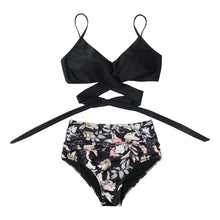 Load image into Gallery viewer, Modern Floral Bikini 2 Pieces Flower Print Bikini Set Women Crisscross High Waist String 2 Piece Bathing Suits High Waist Women's Swimsuit Shorts Solid Bikini Floral Summer Bikini Set