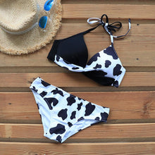 Load image into Gallery viewer, Push Up Women Bikinis Swimwear Women's Bathing Suits Push Up Halter Bandage Bikini Floral Printing Swim Bottoms Two Piece Swimsuits Women Swimsuits Bathing Suit Halter Leaf Print Beach Wear Plus Size
