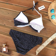 Load image into Gallery viewer, Push Up Women Bikinis Swimwear Women's Bathing Suits Push Up Halter Bandage Bikini Floral Printing Swim Bottoms Two Piece Swimsuits Women Swimsuits Bathing Suit Halter Leaf Print Beach Wear Plus Size