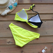 Load image into Gallery viewer, Push Up Women Bikinis Swimwear Women's Bathing Suits Push Up Halter Bandage Bikini Floral Printing Swim Bottoms Two Piece Swimsuits Women Swimsuits Bathing Suit Halter Leaf Print Beach Wear Plus Size