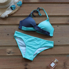 Load image into Gallery viewer, Push Up Women Bikinis Swimwear Women's Bathing Suits Push Up Halter Bandage Bikini Floral Printing Swim Bottoms Two Piece Swimsuits Women Swimsuits Bathing Suit Halter Leaf Print Beach Wear Plus Size