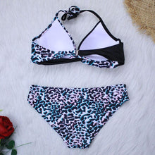 Load image into Gallery viewer, Push Up Women Bikinis Swimwear Women's Bathing Suits Push Up Halter Bandage Bikini Floral Printing Swim Bottoms Two Piece Swimsuits Women Swimsuits Bathing Suit Halter Leaf Print Beach Wear Plus Size