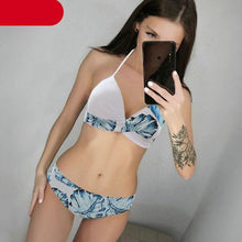 Load image into Gallery viewer, Push Up Women Bikinis Swimwear Women's Bathing Suits Push Up Halter Bandage Bikini Floral Printing Swim Bottoms Two Piece Swimsuits Women Swimsuits Bathing Suit Halter Leaf Print Beach Wear Plus Size