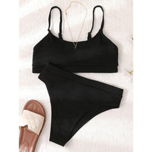 Load image into Gallery viewer, High Waist Bikinis Swimwear Women Push Up Swimsuits Solid High Waist Bikini Sets Sporty Two Pieces Swimsuit Scoop Neck Bathing Suits for Women Ribbed Bathing Suits High Cut Summer Beachwear