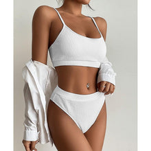 Load image into Gallery viewer, High Waist Bikinis Swimwear Women Push Up Swimsuits Solid High Waist Bikini Sets Sporty Two Pieces Swimsuit Scoop Neck Bathing Suits for Women Ribbed Bathing Suits High Cut Summer Beachwear