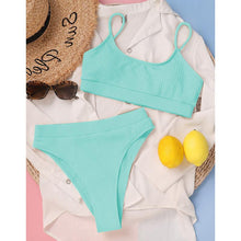 Load image into Gallery viewer, High Waist Bikinis Swimwear Women Push Up Swimsuits Solid High Waist Bikini Sets Sporty Two Pieces Swimsuit Scoop Neck Bathing Suits for Women Ribbed Bathing Suits High Cut Summer Beachwear