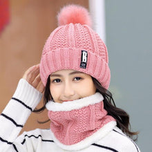 Load image into Gallery viewer, Warm Winter Skellies Beanies Knitted Hat Women Brand High Quality Winter Women Ball Ski Wool Fur Hat Pompoms Hats Knitted Scarf Women's Winter Beanie Hat, Warm Fleece Lined Knitted Soft Ski Cuff Cap with Pompom