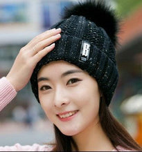 Load image into Gallery viewer, Warm Winter Skellies Beanies Knitted Hat Women Brand High Quality Winter Women Ball Ski Wool Fur Hat Pompoms Hats Knitted Scarf Women's Winter Beanie Hat, Warm Fleece Lined Knitted Soft Ski Cuff Cap with Pompom