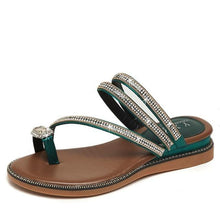 Load image into Gallery viewer, Rhinestones Women Sandals Flip Flops Summer Leather Crystal Slippers Sandals For Women Casual Summer Flat Rhinestone Crystal Sandal Slippers Comfy Beach Shoes Flip Flops