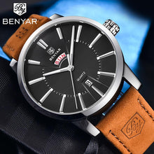Load image into Gallery viewer, Business Fashion Men Watches Brown Luxury Military Leather Band Wristwatches Date Week Display Watch