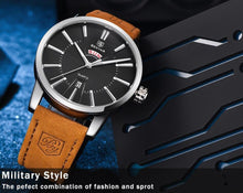 Load image into Gallery viewer, Business Fashion Men Watches Brown Luxury Military Leather Band Wristwatches Date Week Display Watch