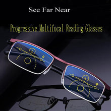 Load image into Gallery viewer, Progressive Reading Glasses Multifocal Anti Blue Ray Glass Glasses Half Frame Metal Alloy For Men And Women Reading Glasses Anti Blue Ray Multifocus Reader