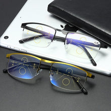 Load image into Gallery viewer, Progressive Reading Glasses Multifocal Anti Blue Ray Glass Glasses Half Frame Metal Alloy For Men And Women Reading Glasses Anti Blue Ray Multifocus Reader