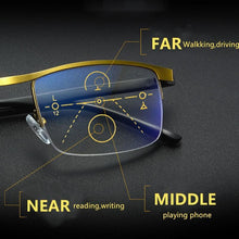 Load image into Gallery viewer, Progressive Reading Glasses Multifocal Anti Blue Ray Glass Glasses Half Frame Metal Alloy For Men And Women Reading Glasses Anti Blue Ray Multifocus Reader