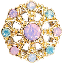 Load image into Gallery viewer, 1/2 Pink Green White Gem Glam Flower Double Flare Tunnel Plug Set