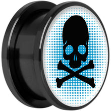Load image into Gallery viewer, Blue Black Skull Black Anodized Screw Fit Plug Set 18mm