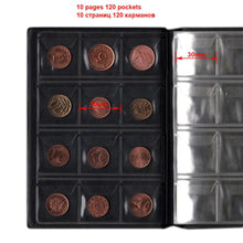 Load image into Gallery viewer, PU Leather Coin Album 10 Pages 120 Pockets Coin Album For Coins Pockets Commemorative Coin, Medallions Badges Collection Book Gifts For Friends And Coin Collectors