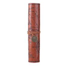 Load image into Gallery viewer, PU Leather Rollup Pen Bag Vintage Creative Map Pencil Case