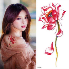 Load image into Gallery viewer, Purple 3D Flower Tattoos Waterproof Luxury Tattoo Rose Lotus Flower Body Art Fashion Stickers For Womens