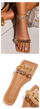 Load image into Gallery viewer, Purple Women's Slippers Summer Gold Chain Luxury Square Head Flat Heel Outdoor Beach Women Slides Sandals Leather Flat Sandals Strap Slides With Chain Open Toe Summer Slippers
