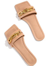 Load image into Gallery viewer, Purple Women's Slippers Summer Gold Chain Luxury Square Head Flat Heel Outdoor Beach Women Slides Sandals Leather Flat Sandals Strap Slides With Chain Open Toe Summer Slippers