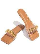 Load image into Gallery viewer, Purple Women's Slippers Summer Gold Chain Luxury Square Head Flat Heel Outdoor Beach Women Slides Sandals Leather Flat Sandals Strap Slides With Chain Open Toe Summer Slippers
