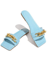 Load image into Gallery viewer, Purple Women's Slippers Summer Gold Chain Luxury Square Head Flat Heel Outdoor Beach Women Slides Sandals Leather Flat Sandals Strap Slides With Chain Open Toe Summer Slippers