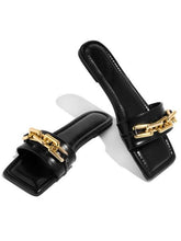 Load image into Gallery viewer, Purple Women's Slippers Summer Gold Chain Luxury Square Head Flat Heel Outdoor Beach Women Slides Sandals Leather Flat Sandals Strap Slides With Chain Open Toe Summer Slippers