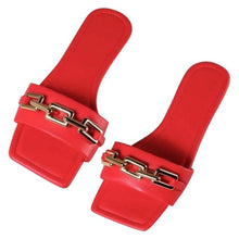 Load image into Gallery viewer, Purple Women's Slippers Summer Gold Chain Luxury Square Head Flat Heel Outdoor Beach Women Slides Sandals Leather Flat Sandals Strap Slides With Chain Open Toe Summer Slippers