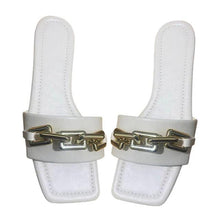 Load image into Gallery viewer, Purple Women's Slippers Summer Gold Chain Luxury Square Head Flat Heel Outdoor Beach Women Slides Sandals Leather Flat Sandals Strap Slides With Chain Open Toe Summer Slippers