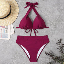 Load image into Gallery viewer, Push Up Bikini New Two Piece Swimsuit Women High Waist Black Pink Bikinis Set Women's Halter Padded Top Push Up Bikini Set Two Piece Swimsuits Bathing Suits Beachwear Swimwear Beachwear Bathing Suit