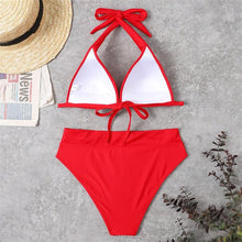 Load image into Gallery viewer, Push Up Bikini New Two Piece Swimsuit Women High Waist Black Pink Bikinis Set Women's Halter Padded Top Push Up Bikini Set Two Piece Swimsuits Bathing Suits Beachwear Swimwear Beachwear Bathing Suit