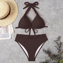 Load image into Gallery viewer, Push Up Bikini New Two Piece Swimsuit Women High Waist Black Pink Bikinis Set Women's Halter Padded Top Push Up Bikini Set Two Piece Swimsuits Bathing Suits Beachwear Swimwear Beachwear Bathing Suit
