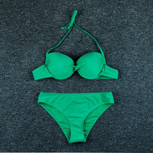 Load image into Gallery viewer, Push Up Bikini New Two Piece Swimsuit Women High Waist Black Pink Bikinis Set Women's Halter Padded Top Push Up Bikini Set Two Piece Swimsuits Bathing Suits Beachwear Swimwear Beachwear Bathing Suit