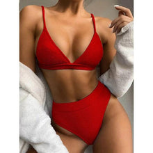 Load image into Gallery viewer, Push Up Bikini Set Swimsuits High Waist Swimwear Women Ribbed Bathing Suits Brazilian Bikinis Swimsuit for Women Bottom Triangle Bikinis Top Bathing Suit
