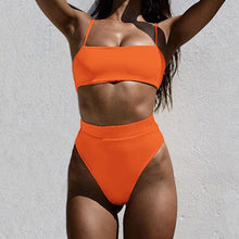 Load image into Gallery viewer, Push Up Bikini Set Swimsuits High Waist Swimwear Women Ribbed Bathing Suits Brazilian Bikinis Swimsuit for Women Bottom Triangle Bikinis Top Bathing Suit