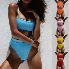 Load image into Gallery viewer, Push Up Bikini Set Swimsuits High Waist Swimwear Women Ribbed Bathing Suits Brazilian Bikinis Swimsuit for Women Bottom Triangle Bikinis Top Bathing Suit