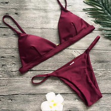 Load image into Gallery viewer, Push Up Bikini Set Swimsuits High Waist Swimwear Women Ribbed Bathing Suits Brazilian Bikinis Swimsuit for Women Bottom Triangle Bikinis Top Bathing Suit