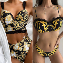 Load image into Gallery viewer, Push Up Bikinis Bikini Set Women High Waisted Bikini Set Athletic Two Piece Swimsuit Sporty Scoop Neck Bathing Suit For Teen Girls With Shorts High Waist Swimwear Women Swimsuit Female Swimming Suit Bathing Suit Print Bikini Set