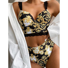 Load image into Gallery viewer, Push Up Bikinis Bikini Set Women High Waisted Bikini Set Athletic Two Piece Swimsuit Sporty Scoop Neck Bathing Suit For Teen Girls With Shorts High Waist Swimwear Women Swimsuit Female Swimming Suit Bathing Suit Print Bikini Set