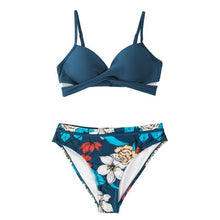 Load image into Gallery viewer, Push Up Floral Bikini Sets Women Two Pieces Swimsuits Women's Bathing Suits Push Up Halter Bandage Bikini Floral Printing Swim Bottoms Two Piece Swimsuits New Girl Beach Bathing Suits Swimwear