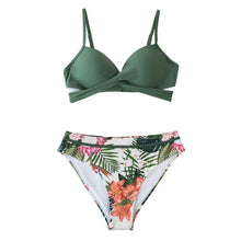 Load image into Gallery viewer, Push Up Floral Bikini Sets Women Two Pieces Swimsuits Women's Bathing Suits Push Up Halter Bandage Bikini Floral Printing Swim Bottoms Two Piece Swimsuits New Girl Beach Bathing Suits Swimwear