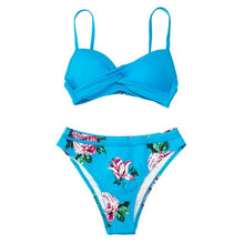 Load image into Gallery viewer, Push Up Floral Bikini Sets Women Two Pieces Swimsuits Women's Bathing Suits Push Up Halter Bandage Bikini Floral Printing Swim Bottoms Two Piece Swimsuits New Girl Beach Bathing Suits Swimwear