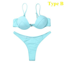 Load image into Gallery viewer, Push Up Unpadded Bikini Set Women 4 Colors Bandage Bikini Set Swimsuit Thong Bottom Swimwear Two Pieces Plain Bikini Bathing Suit Swimwear Bathing