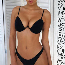 Load image into Gallery viewer, Push Up Unpadded Bikini Set Women 4 Colors Bandage Bikini Set Swimsuit Thong Bottom Swimwear Two Pieces Plain Bikini Bathing Suit Swimwear Bathing