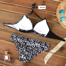 Load image into Gallery viewer, Push Up Women Bikinis Swimwear Women's Bathing Suits Push Up Halter Bandage Bikini Floral Printing Swim Bottoms Two Piece Swimsuits Women Swimsuits Bathing Suit Halter Leaf Print Beach Wear Plus Size